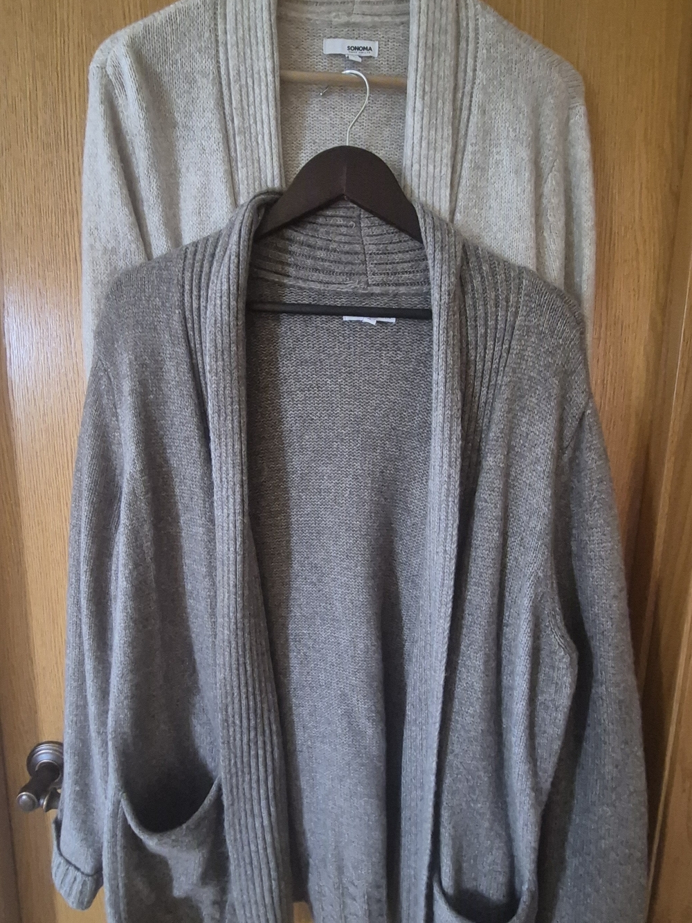 Sonoma Women's Shawl Collar Cardigans in Dark Taupe and Cream